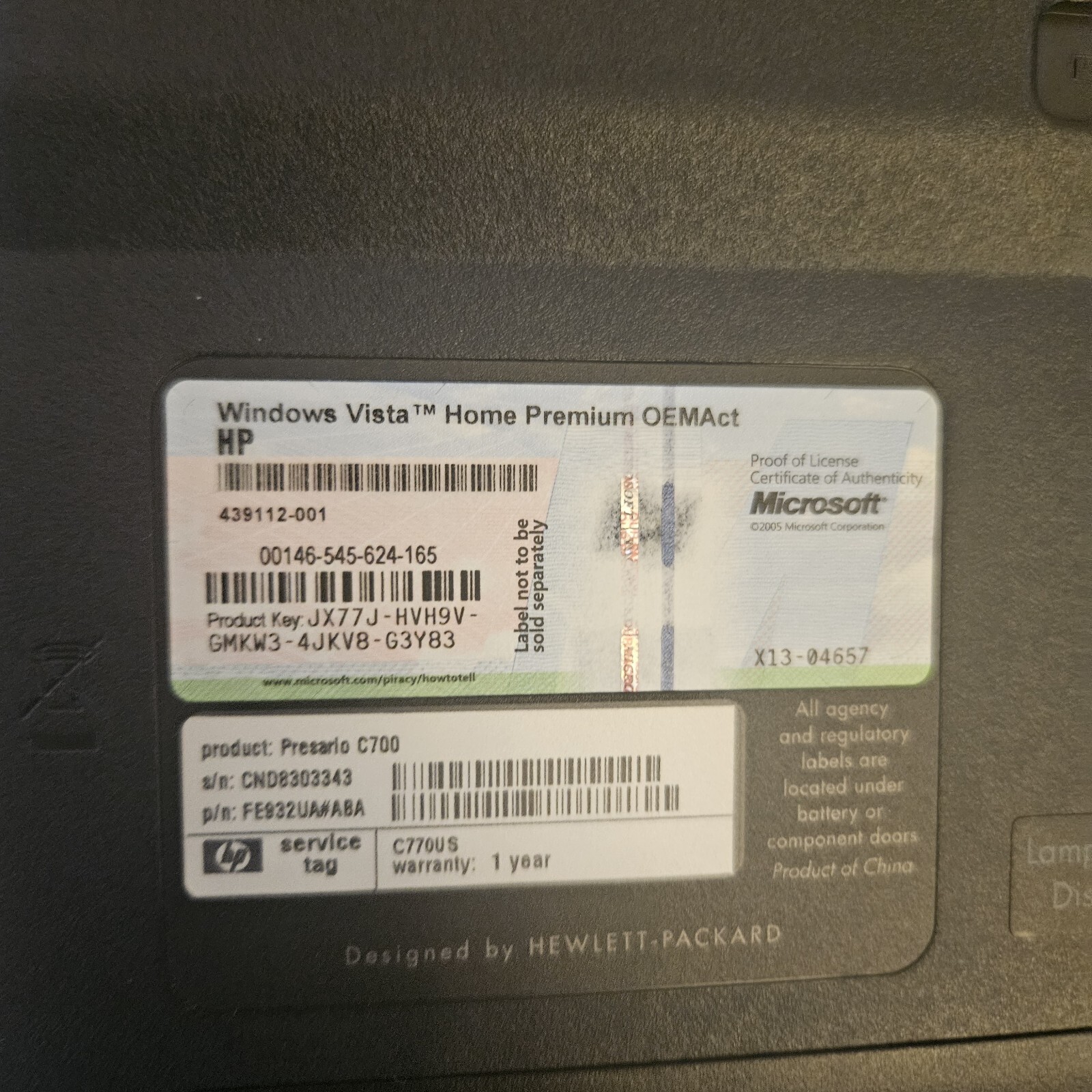 HP Compaq Presario Laptop C770US C-50 Processor 15.6″ Screen