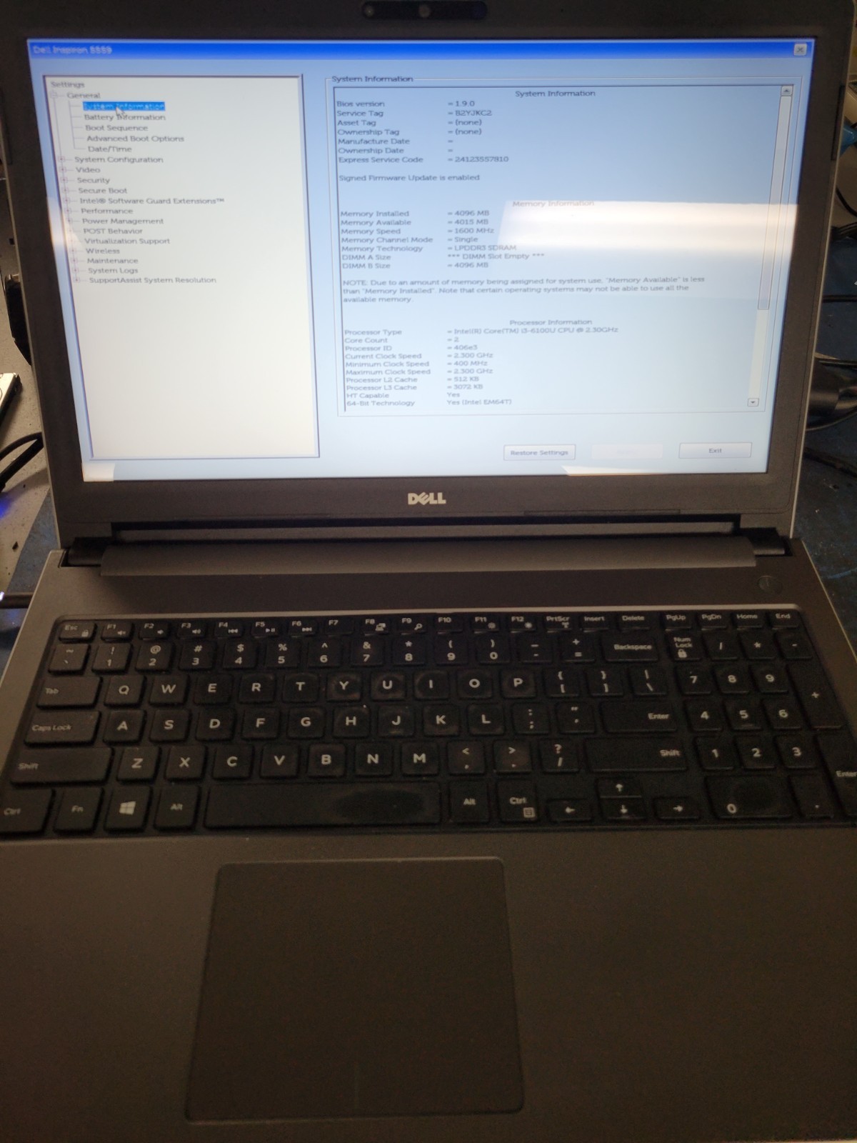 Dell Inspiron 5559 i3-6100U 4GB RAM *AS IS/No HDD/No OS/No Battery* | LP489