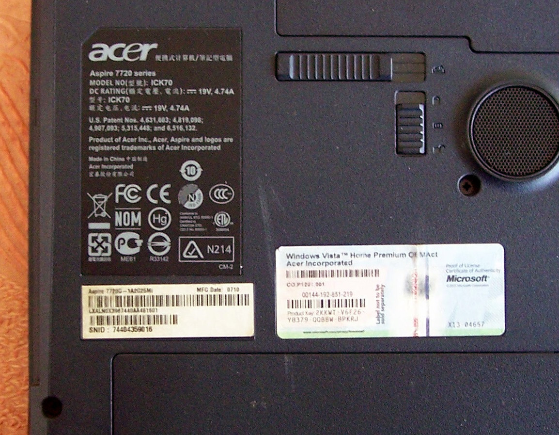 Acer Aspire 7720 17” Intel 2 core 2.0GHz 3GB Ram 2x160GB HD nVidia 9500 Win 10&7