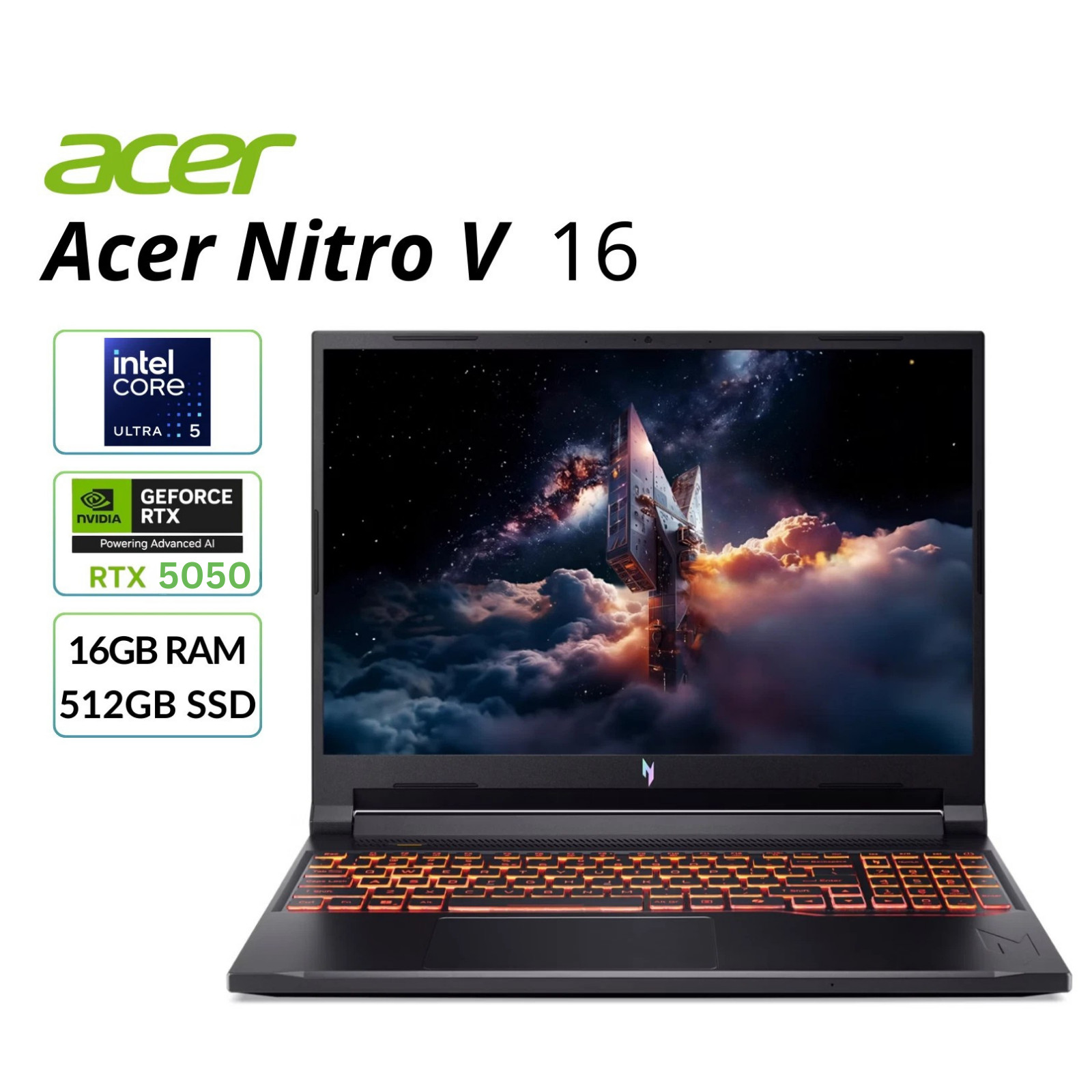 Acer Nitro V 16″ WUXGA Gaming Laptop NVIDIA RTX5050 16GB 512GB SSD ANV16-72-541D