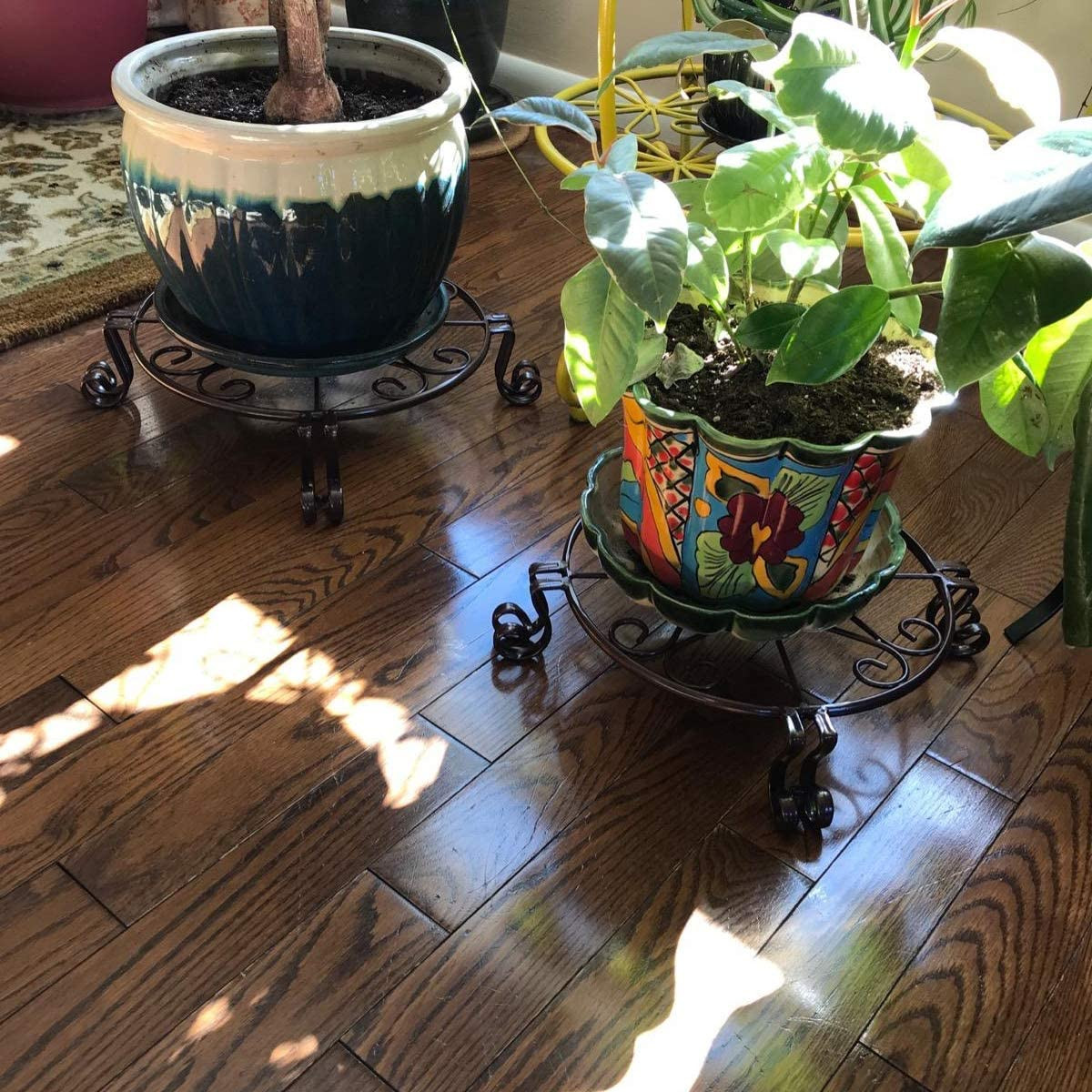 2 Pack 12″X3.1″ Black Plant Stand for Flower Pot Heavy Duty Potted Holder Indoor