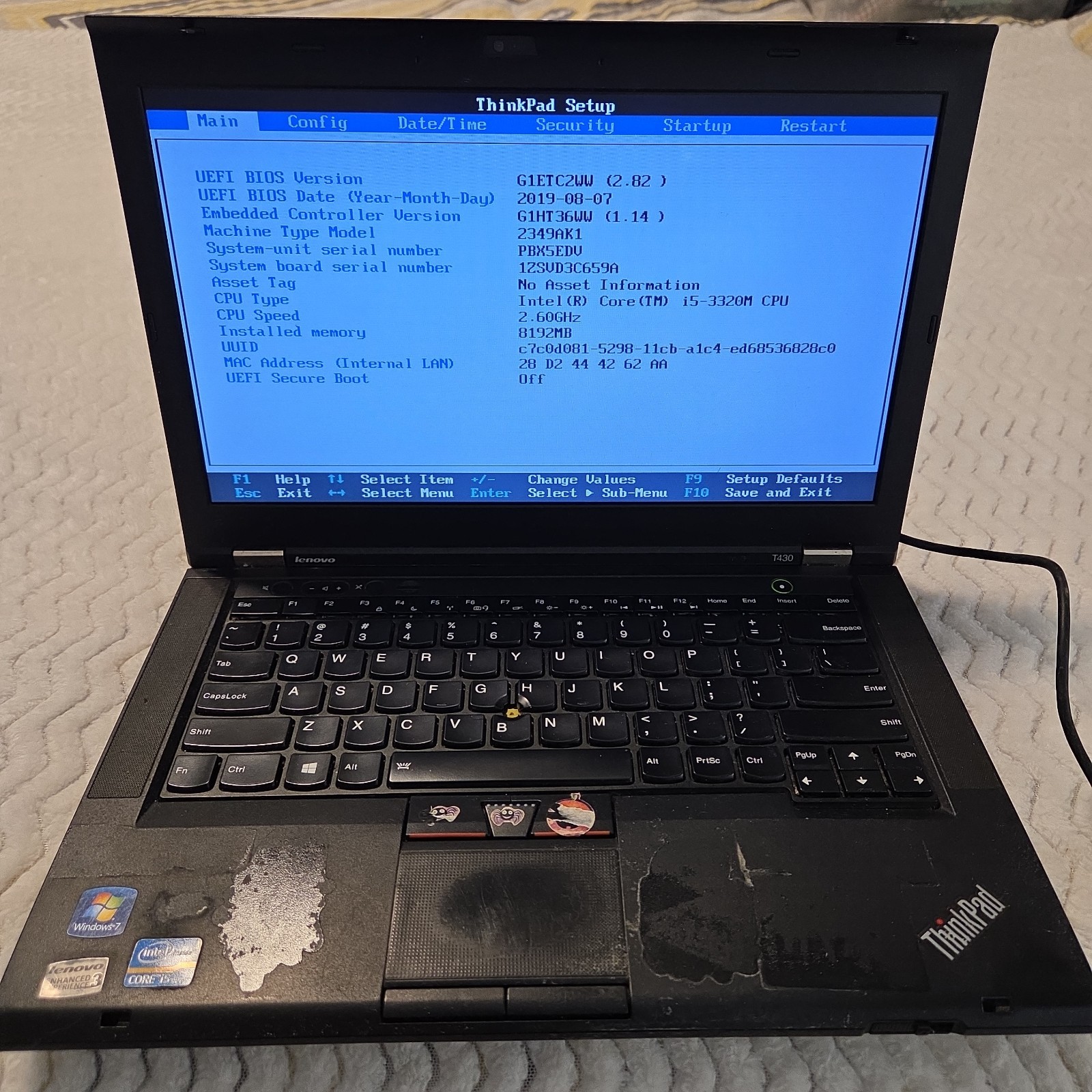 LENOVO THINKPAD T430S – Powers On – NO HARD DRIVE- Untested
