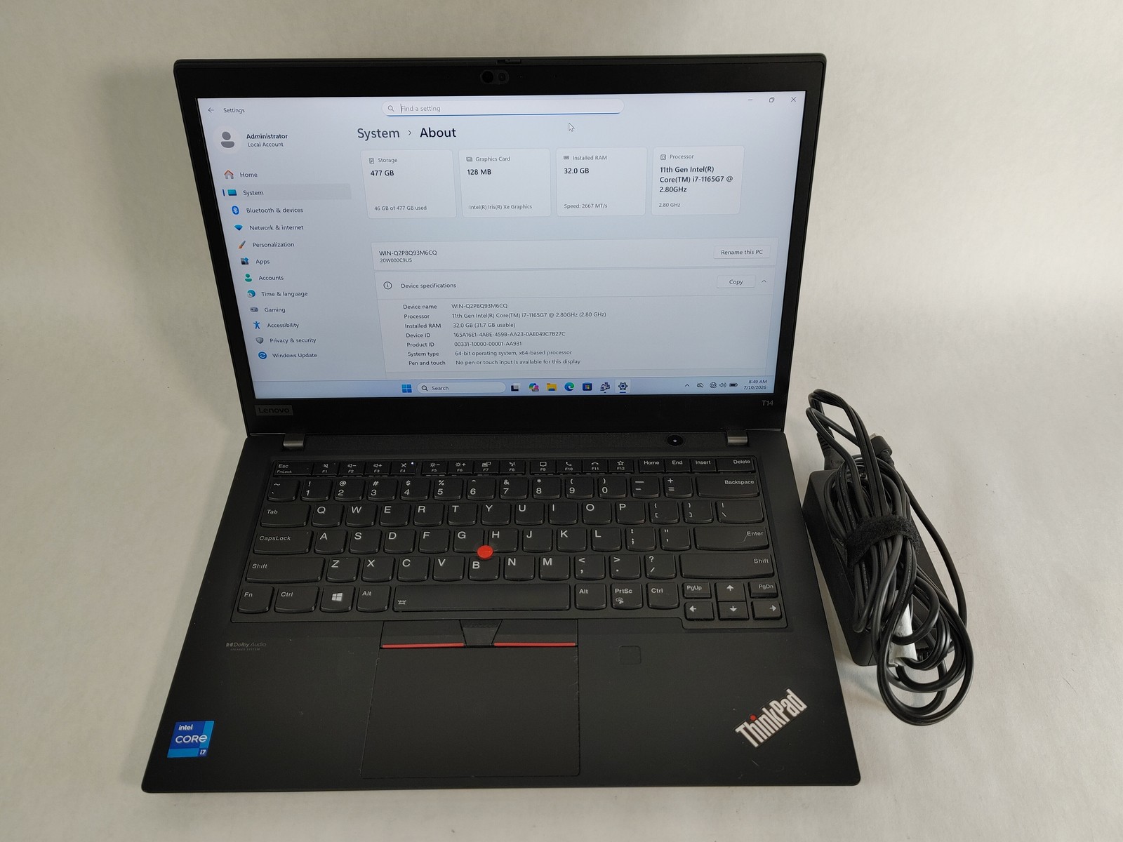 Lenovo ThinkPad T14 Gen 2 Core i7-1165G7 2.80 GHz 32 GB DDR4 512 GB NVMe Windows