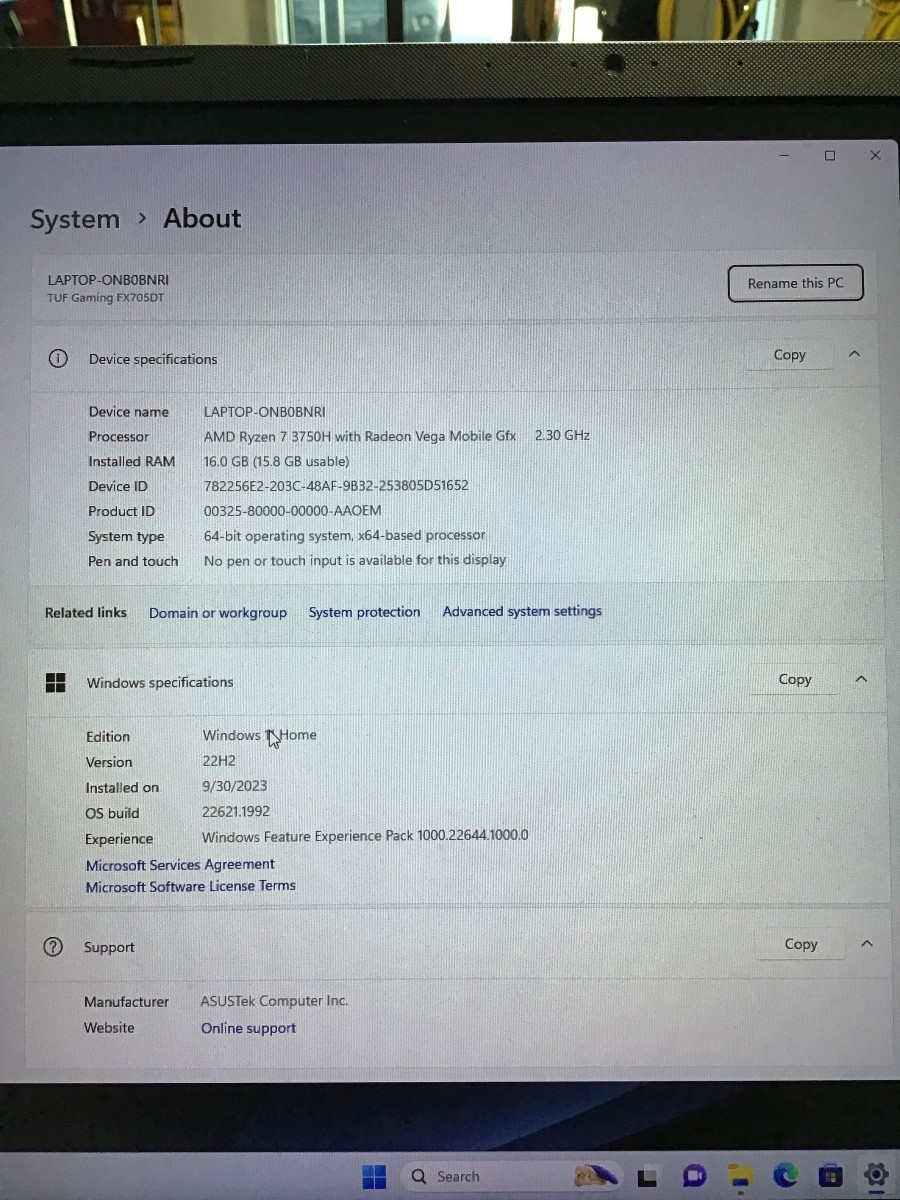 ASUS FX705DT (read description) (battery or power supply not working (ALS022776)