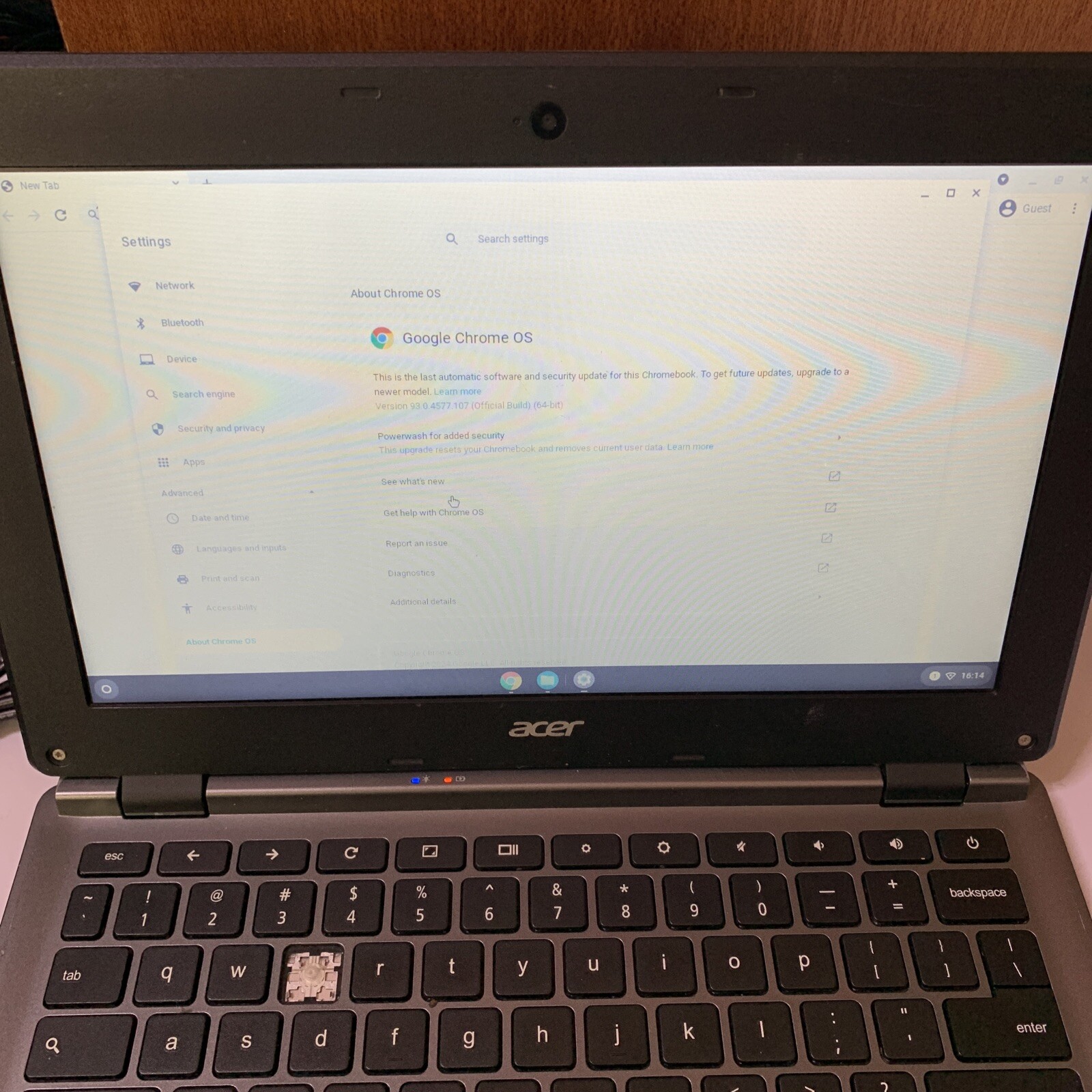 Acer C730-C4V9 Chromebook 11.6″ Intel N2930 2.16 GHz *Missing Key + Flat Battery