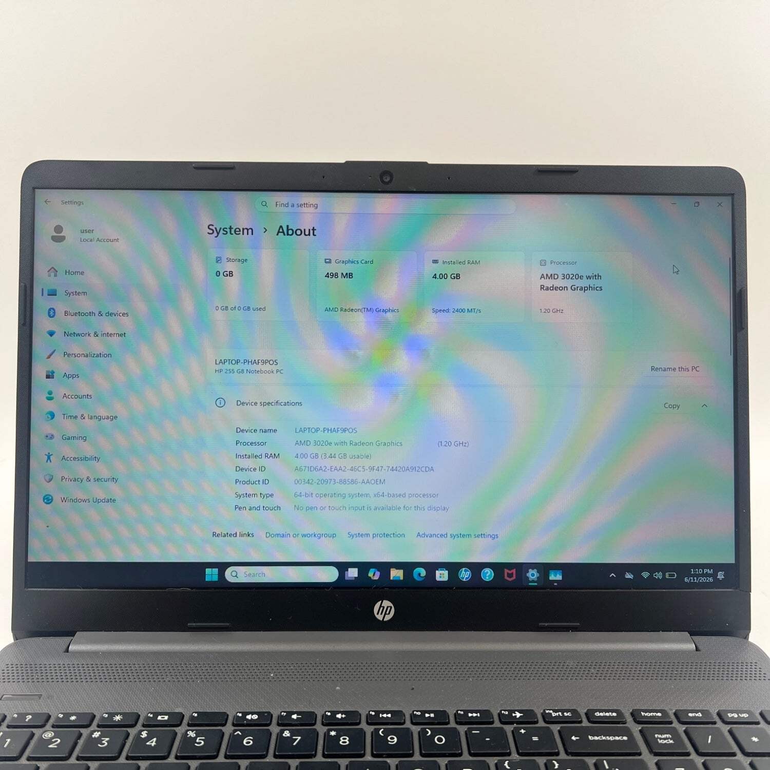 HP 255 G8 RTL8822CE 15.6″ 3020e 1.2GHz 4GB RAM 128GB SSD