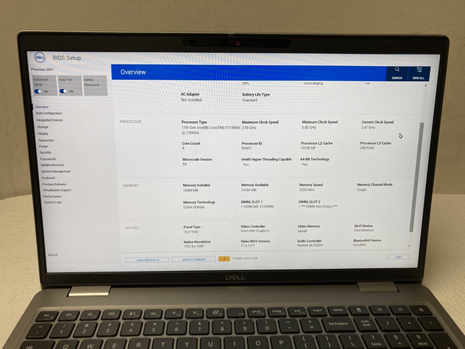 Dell Precision 3561 15.6″ Intel i7-11850H @2.50GHz 16GB RAM NO SSD Parts *READ