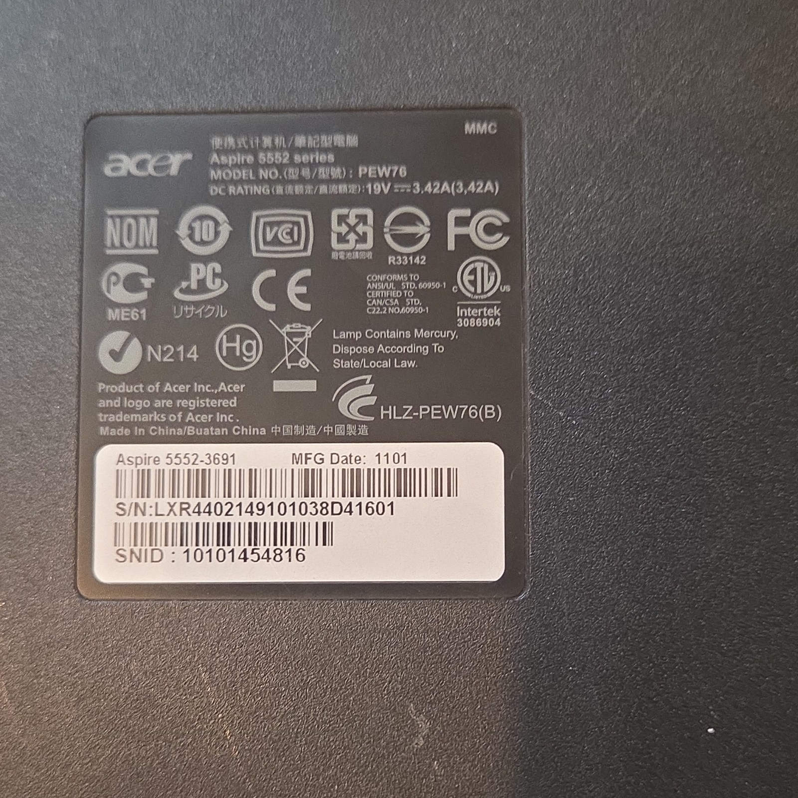 Acer Aspire 5552-3691 15.6″ AMD V 2.30GHz 4GB 250-499GB HDD Win7 Black