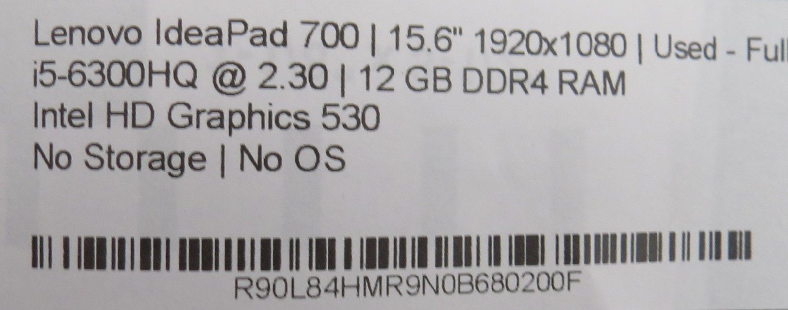 Lenovo Ideapad 700 | i5-6300HQ @ 2.3GHz | 12GB DDR4 | 15.6″ | No OS/HDD