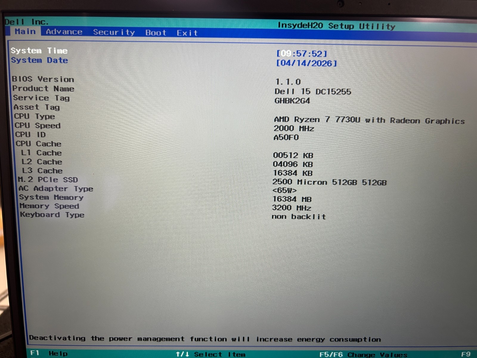 DELL 15 DC15255 G8MK9, AMD Ryzen 7 7730U, 2.00 GHz, 16 GB RAM, 512 GB NVMe SSD