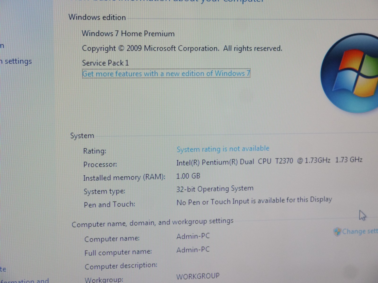 Dell Inspiron 1525 15.4″ Laptop – Pentium T2370 / 1GB Ram / 160GB HDD / Win7