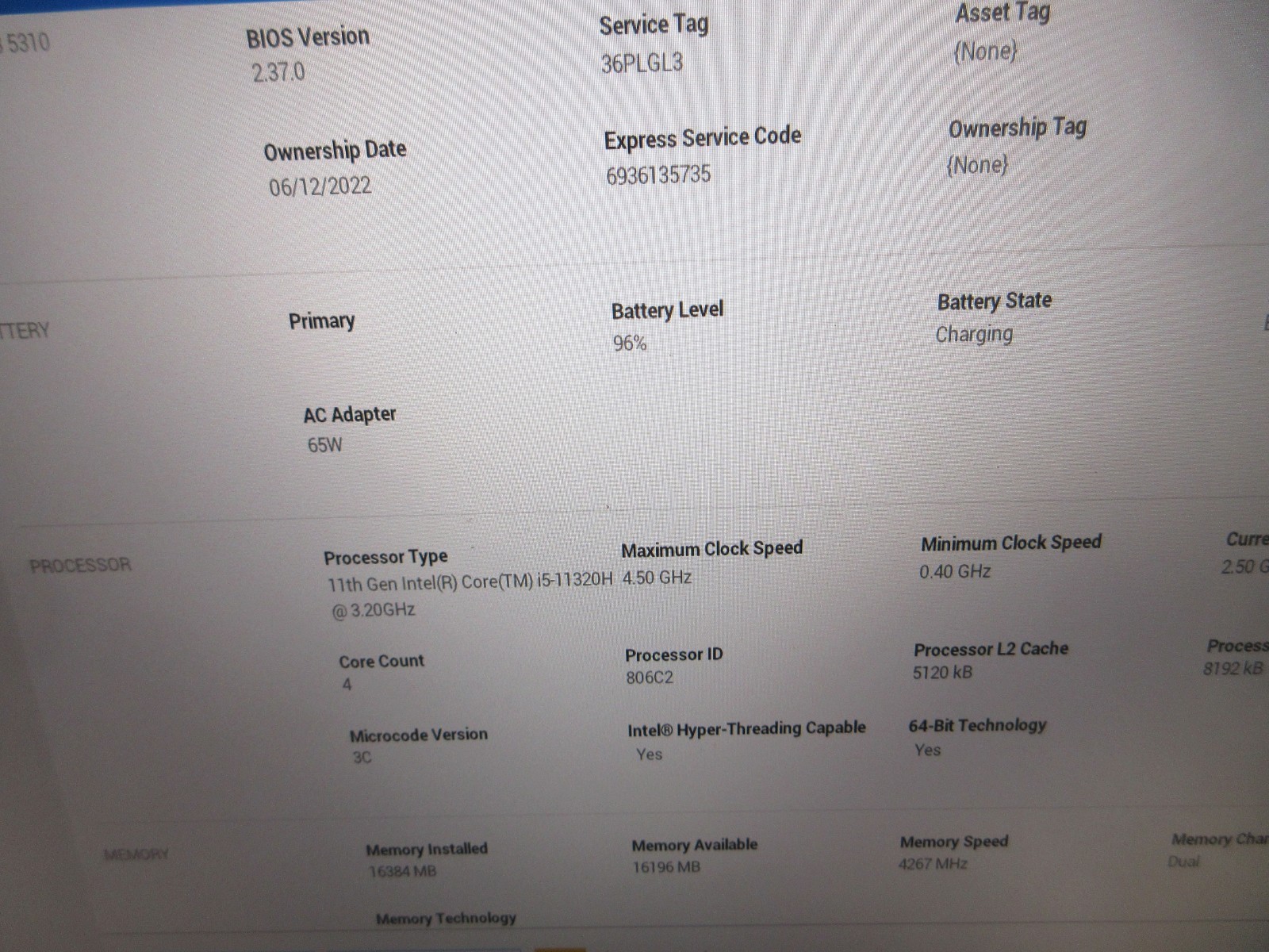 Dell Inspiron 13 5310 i5-11320H 3.2GHZ 16GB 512GB NVMe 13.3″ FHD+ 1920×1200 NOOS