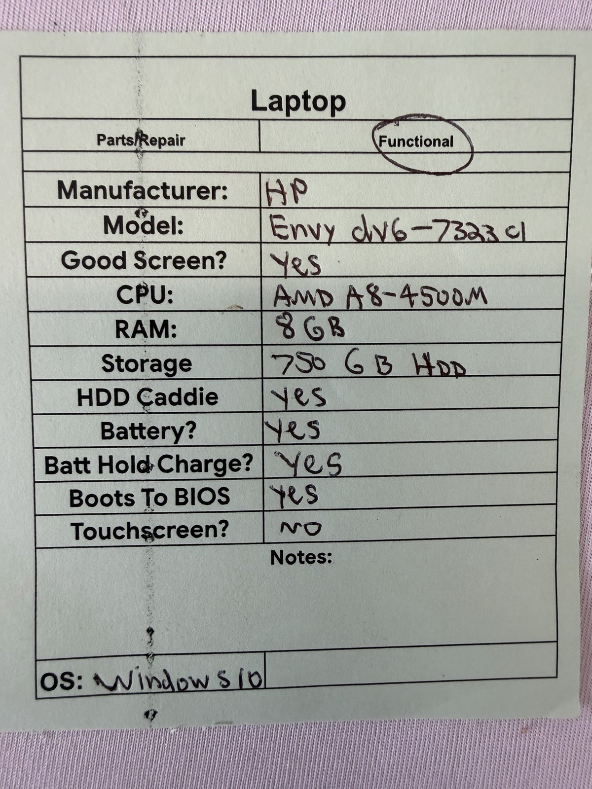 HP Envy dv6-7323cl Laptop – Good Screen – AMD A8-4500M – RAM 8 GB – Read Des