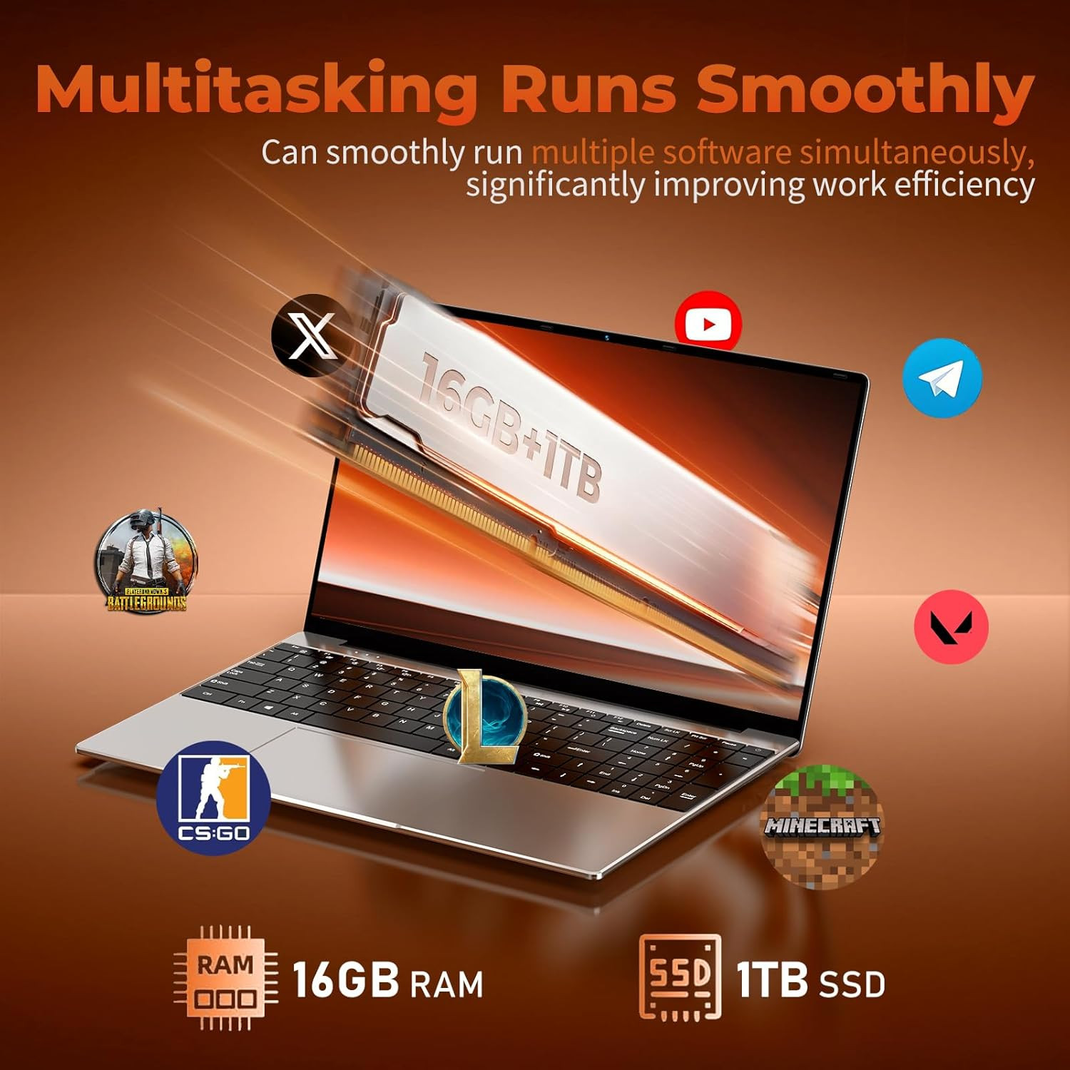 Gaming Laptop Computer 2026, 15.6 Inch Lap Top Pc Window 11 Pro, 16GB RAM 1TB SS