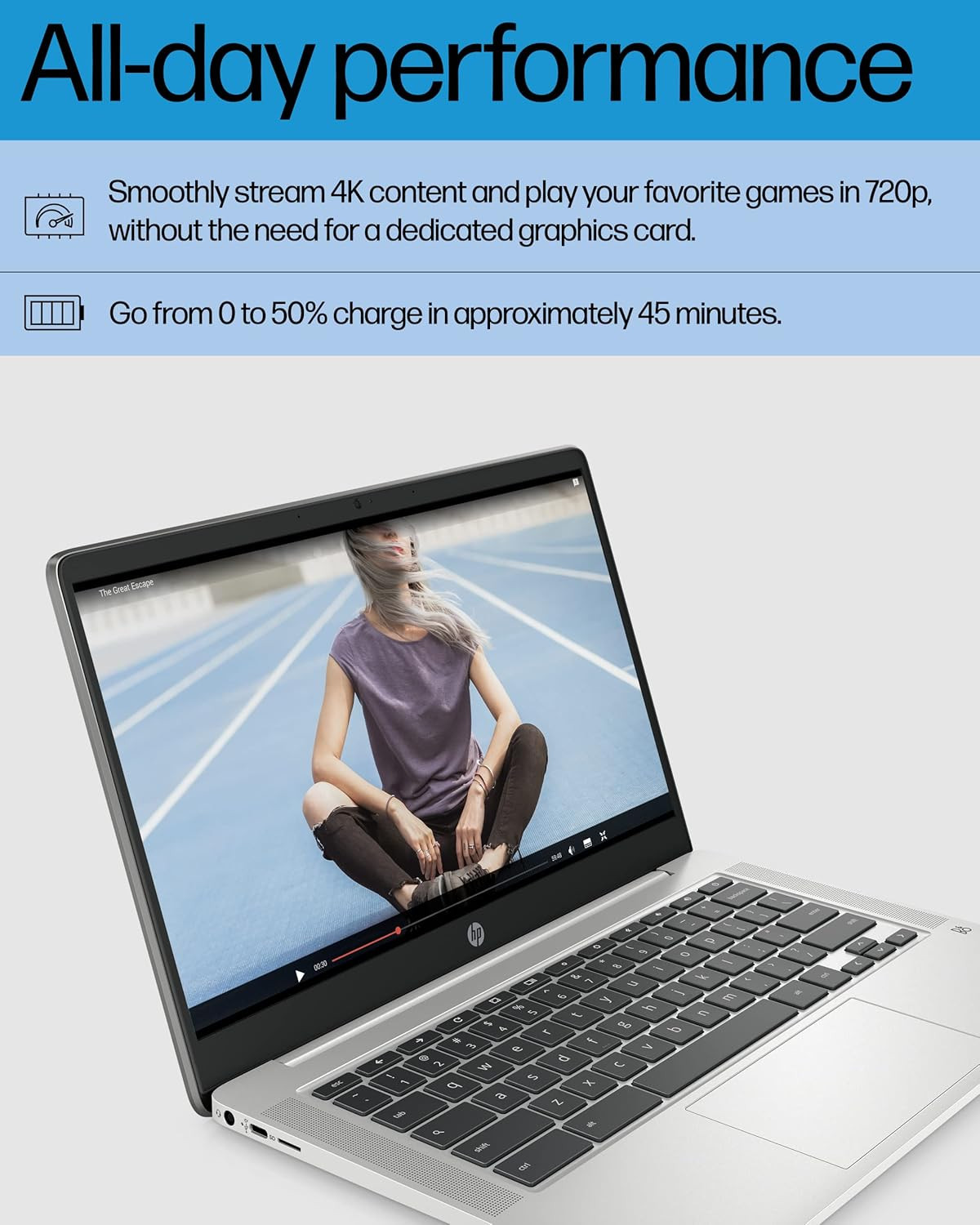 HP Chromebook 14 Laptop, Intel Celeron N4120, 4 GB RAM, 64 GB Emmc, 14″ HD Displ