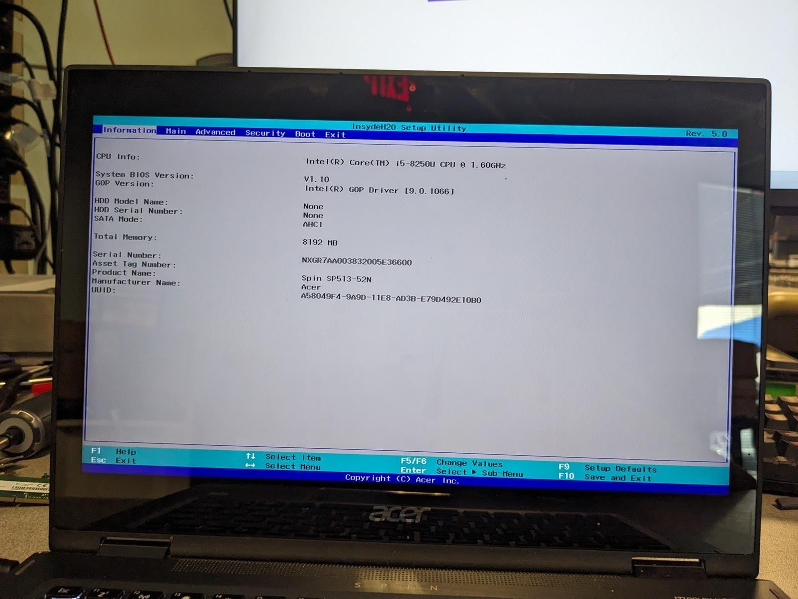 ACER SPIN 5 SP513-52N i5-8250U @ 1.60GHz, 8GB RAM, NO HDD/OS