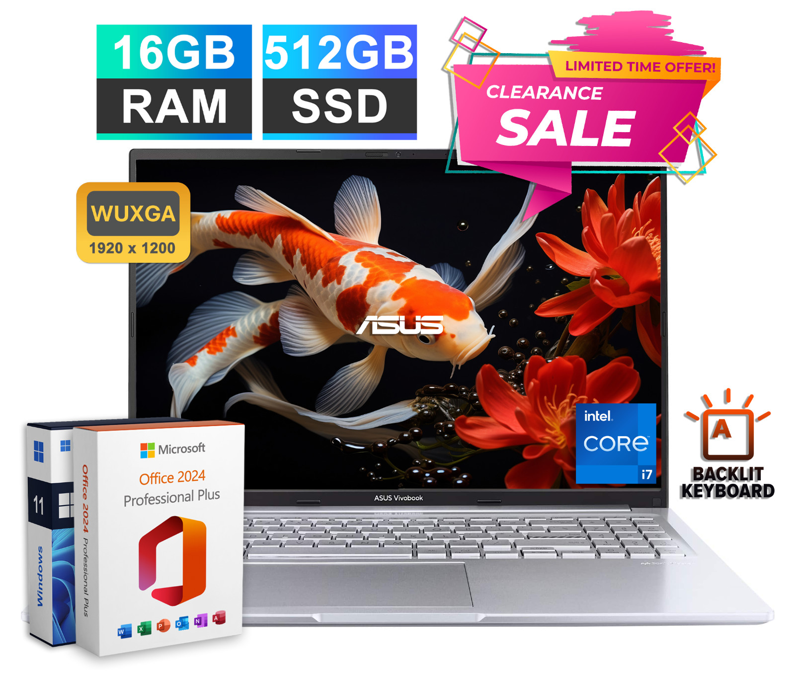 2026 ASUS Vivobook 16 Laptop 13th Gen Intel i7 16GB RAM+512GB SSD Backlit Office