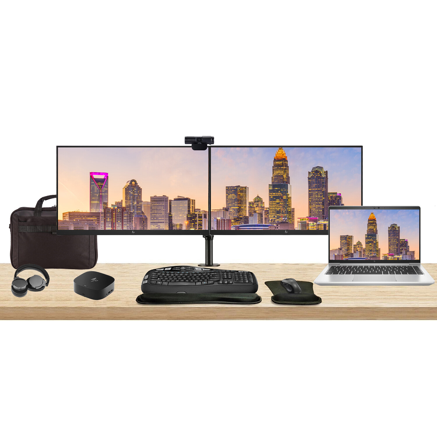 HP EliteBook 645 G10 14″ Ryzen 5 Notebook with 2 x EliteDisplay E24 24″ Monitors