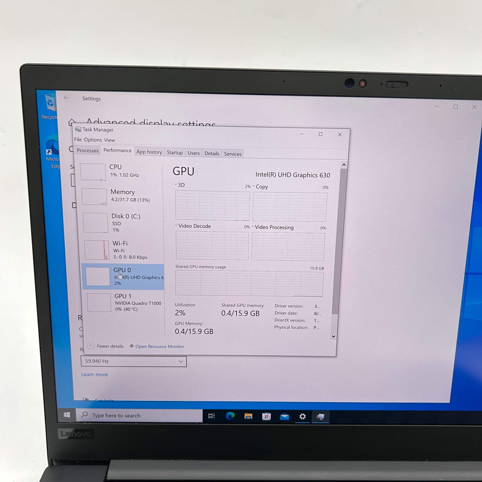 Lenovo ThinkPad P1 Gen 2 15.6″ i7-9850H 2.6GHz 32GB RAM 1TB SSD Quadro T1000