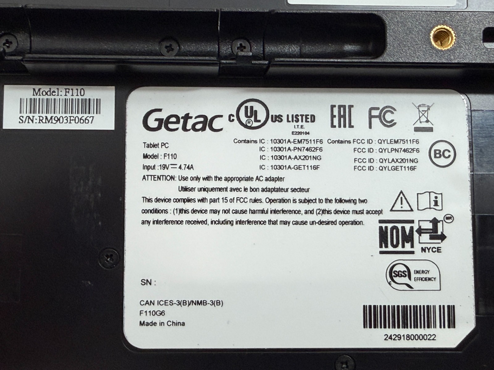 Getac F110 G6 11.6″ i7-1165G7 8GB RAM NO SSD/BATT/AC BIOS LOCKED PARTS