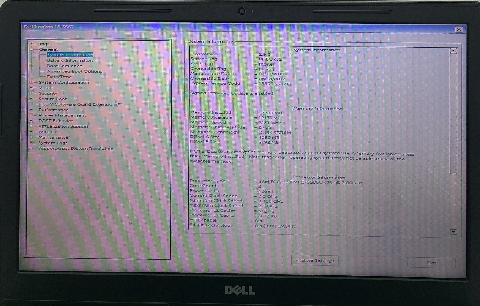 Dell Inspiron 15-3567 15.6″ Laptop Intel i3-6006U 12GB RAM NO HD/OS (FL)