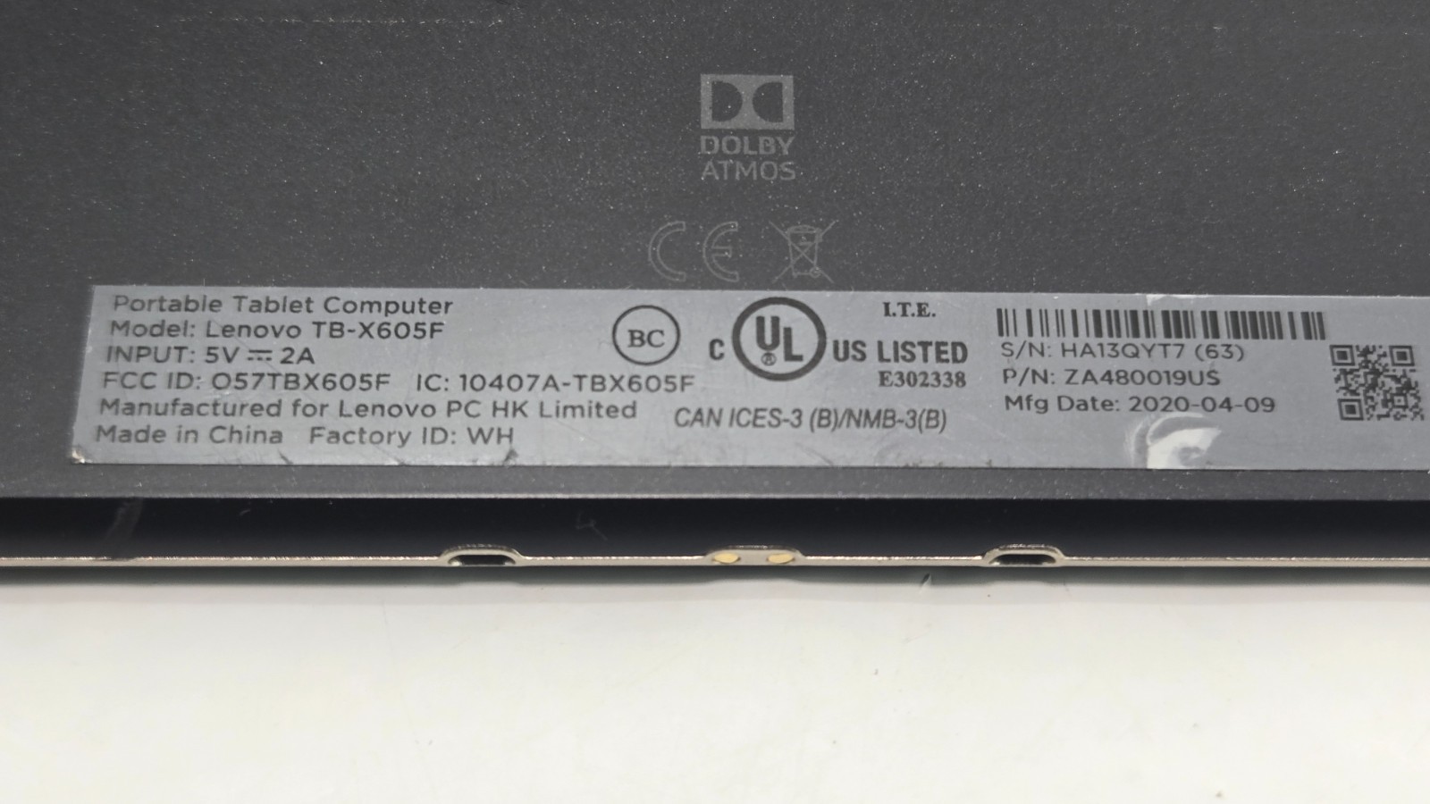 Lenovo Portable Tablet Computer TB-X605F 10.1