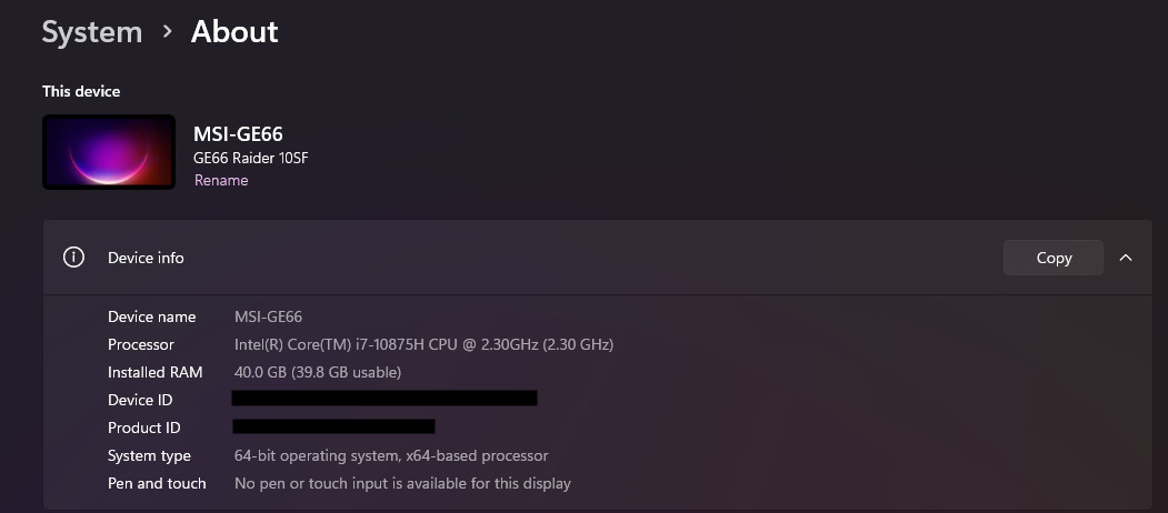 MSI GE66 Raider RTX2070 | i7-10875H | 40GB RAM | 1.5TB SSD | 240Hz Gaming Laptop