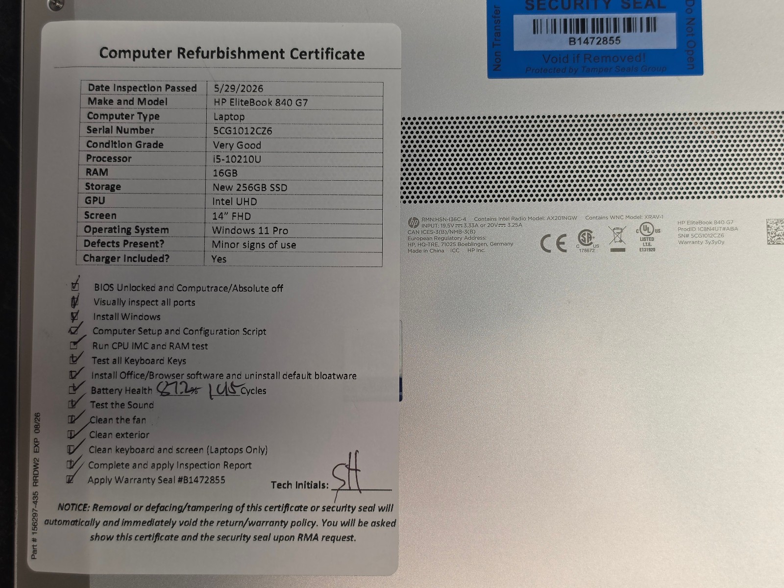 HP EliteBook 840 G7 14″ Windows 11 Laptop – i5-10210U, 16GB RAM, New 256GB SSD