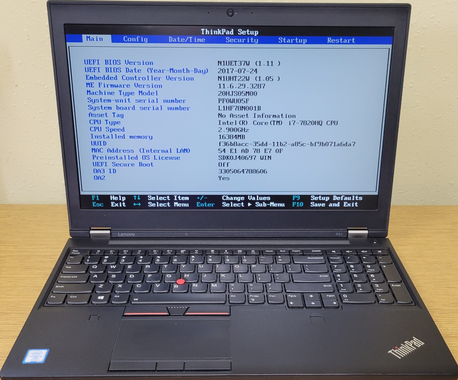 Lenovo ThinkPad P51 i7-7820HQ 2.90GHz 16GB Quadro M1200 No OS/SSD