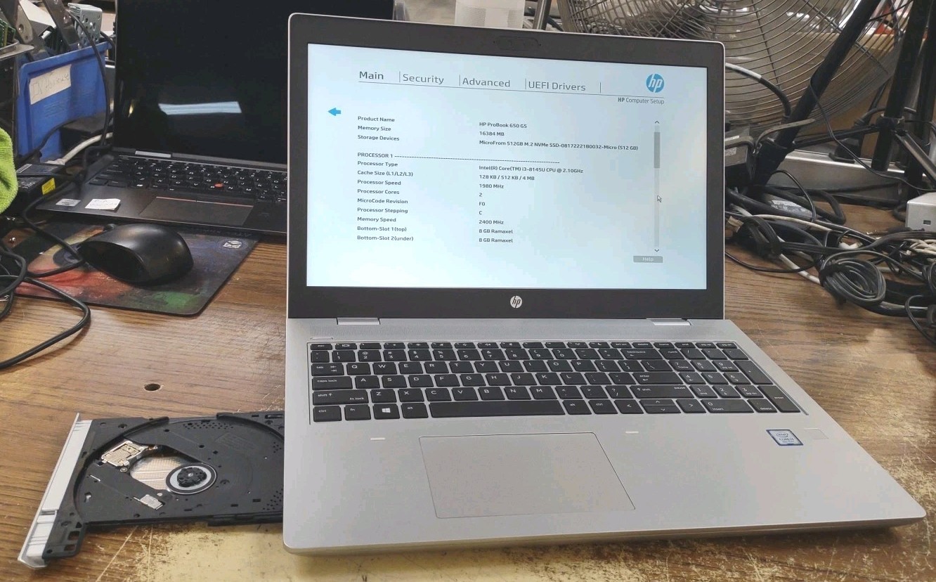 HP Probook 650 G5 Laptop W/ Intel i3-8145U 2.10GHz, 16GB, 512GB.