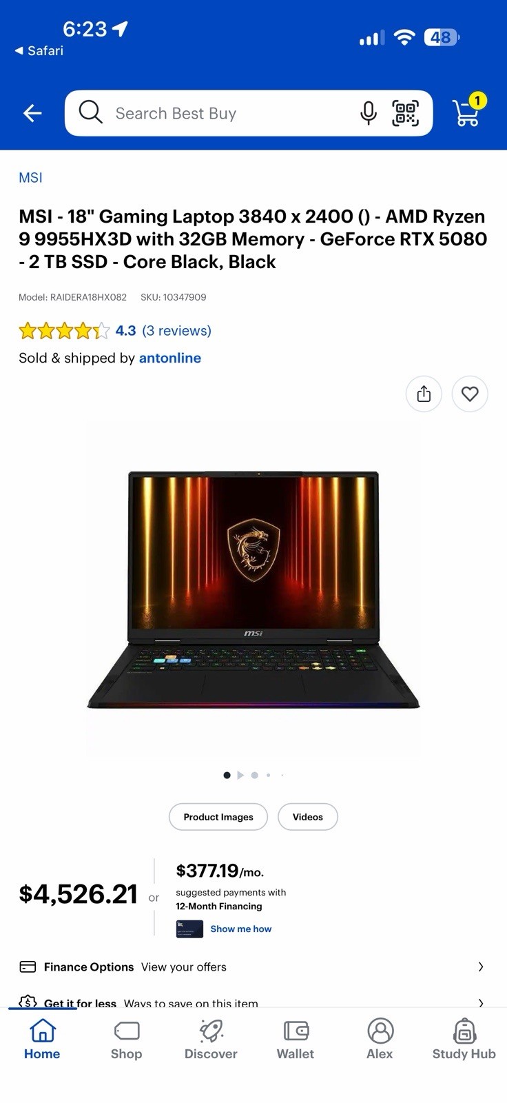 MSI Raider A18 HX 18″ UHD+ AMD Ryzen 9 9955HX3D 32GB DDR5 2TB SSD RTX 5080 W11P