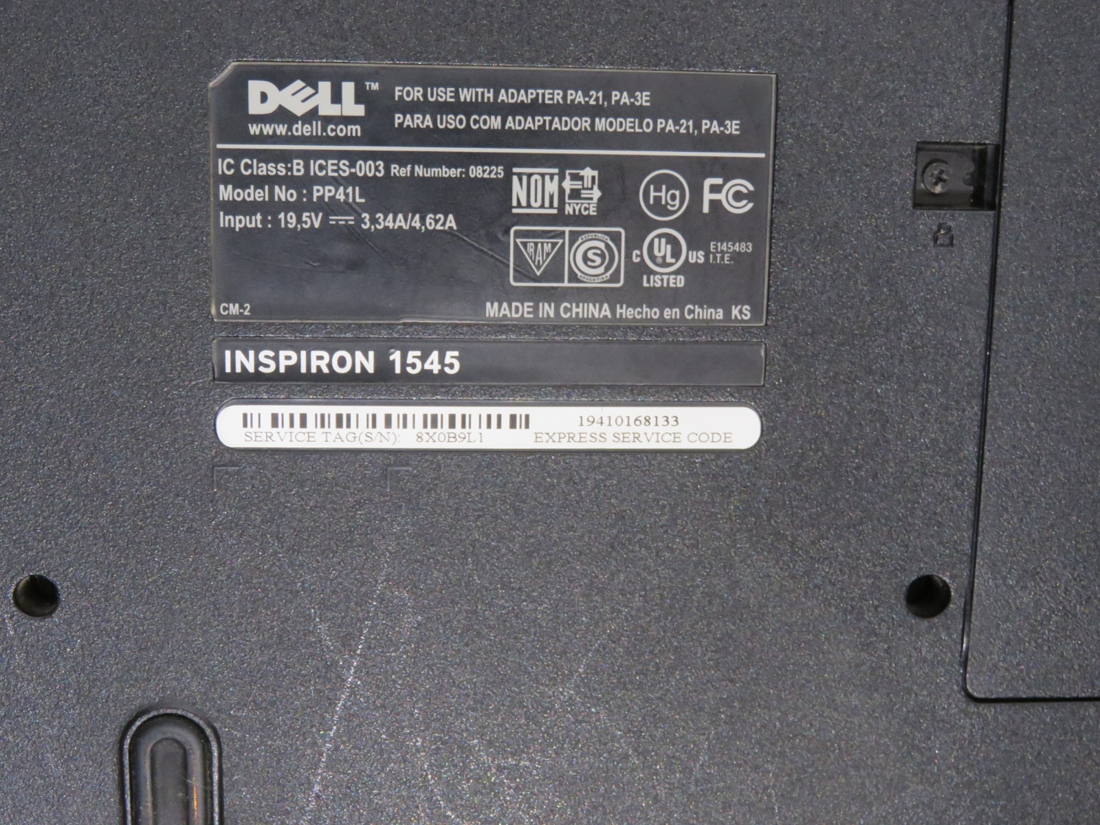 DELL Inspiron 1545 Model PP41L 4GB 64 Bit OS, Windows 11, Pentium Dual-Core 2.20