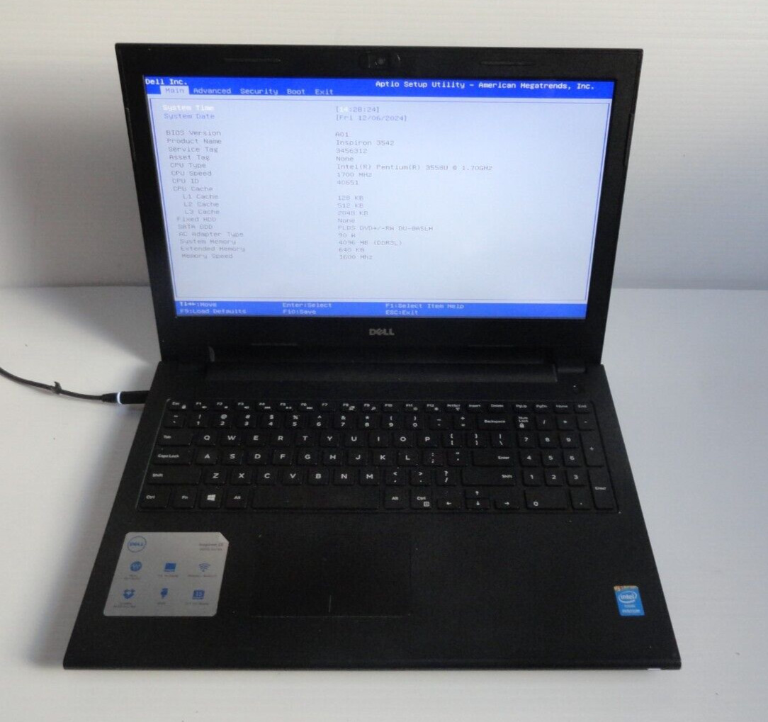 Dell Inspiron 3542 Intel Pentium 3558U @1.70GHz 4GB RAM , NO HARD DRVIE NO COA