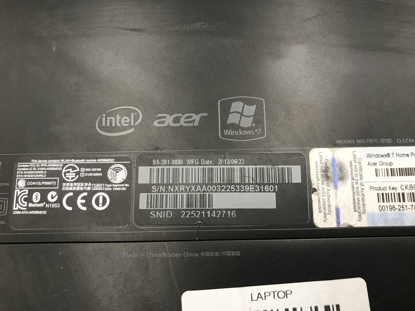 ACER ASPIRE S5-391-9880 – FOR PARTS/REPAIR – INTEL I7 3RD GEN – 4GB RAM -READ-BB