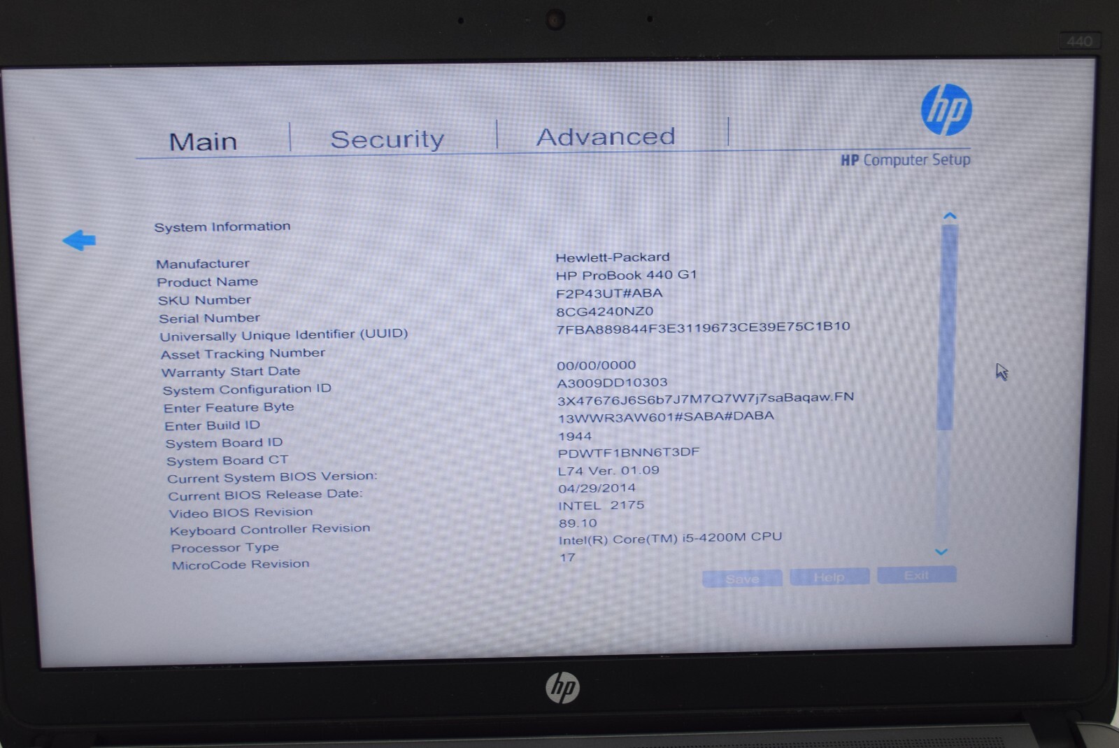 HP ProBook 440 G1 Intel(R) Core i5-4200M 2.50GHz 4GB 14in No OS or HDD