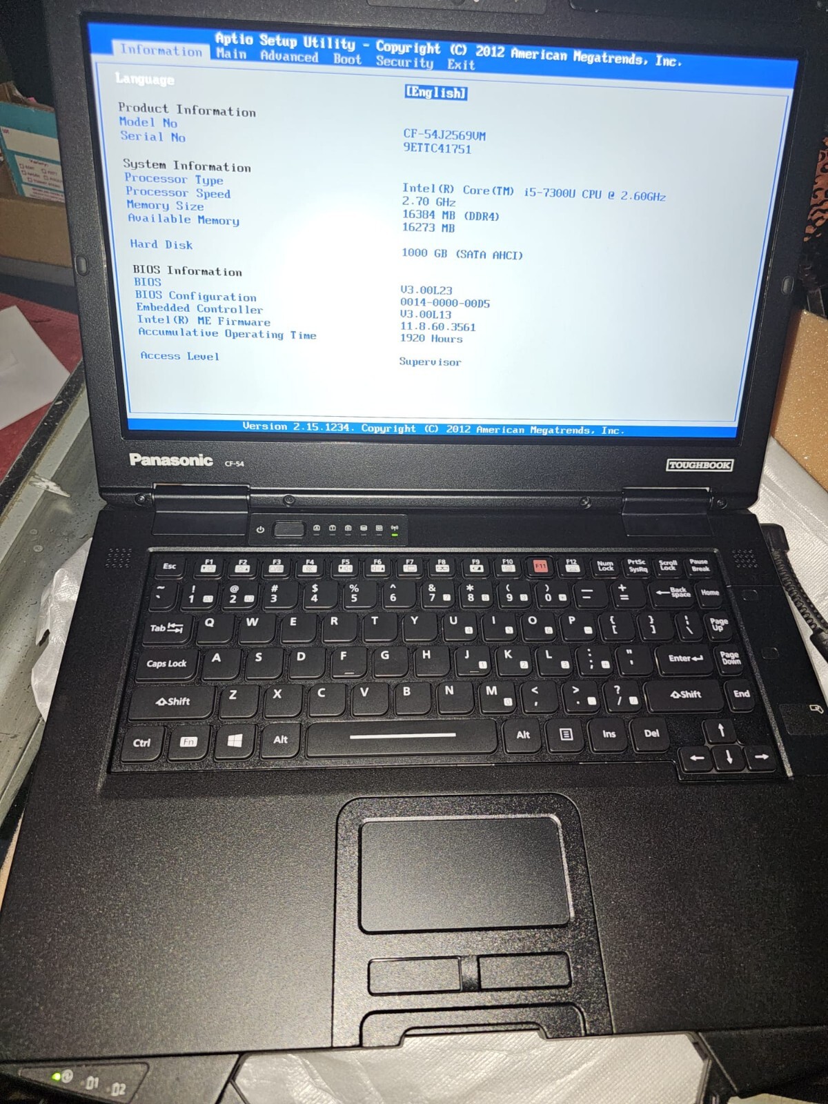 TOUCH SCREEN/ddr4/Panasonic Toughbook CF-54/mk3 Core i5-7300 2.6/CF-54J2569VM