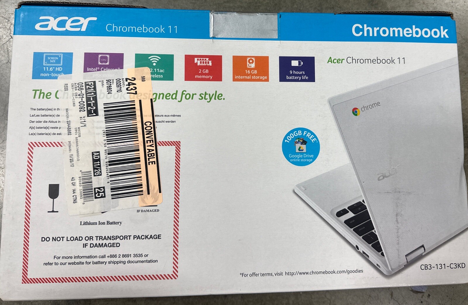 Acer 11.6″ Chromebook, Intel Celeron N2840, 2GB RAM, 16GB SSD, CB3-131-C3KD