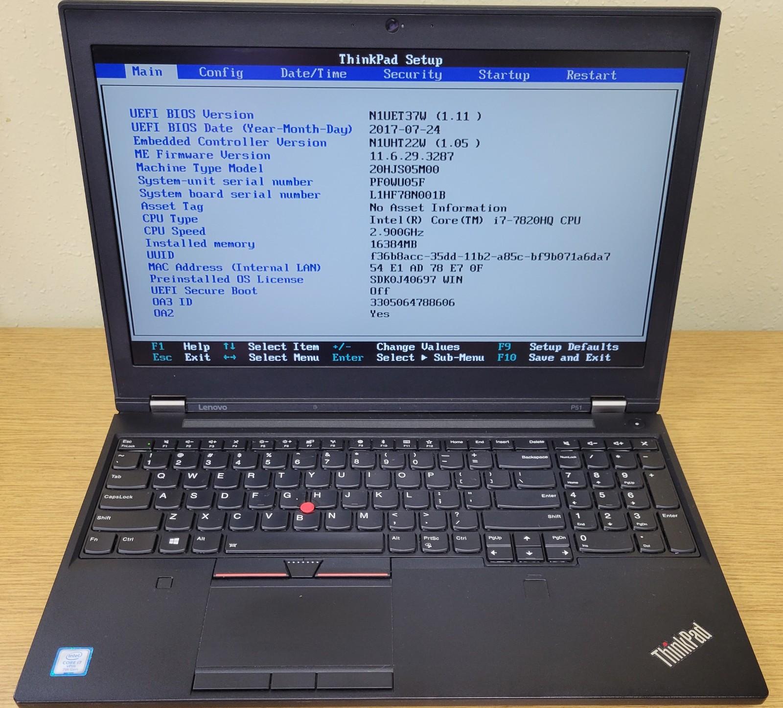 Lenovo ThinkPad P51 i7-7820HQ 2.90GHz 16GB Quadro M1200 No OS/SSD