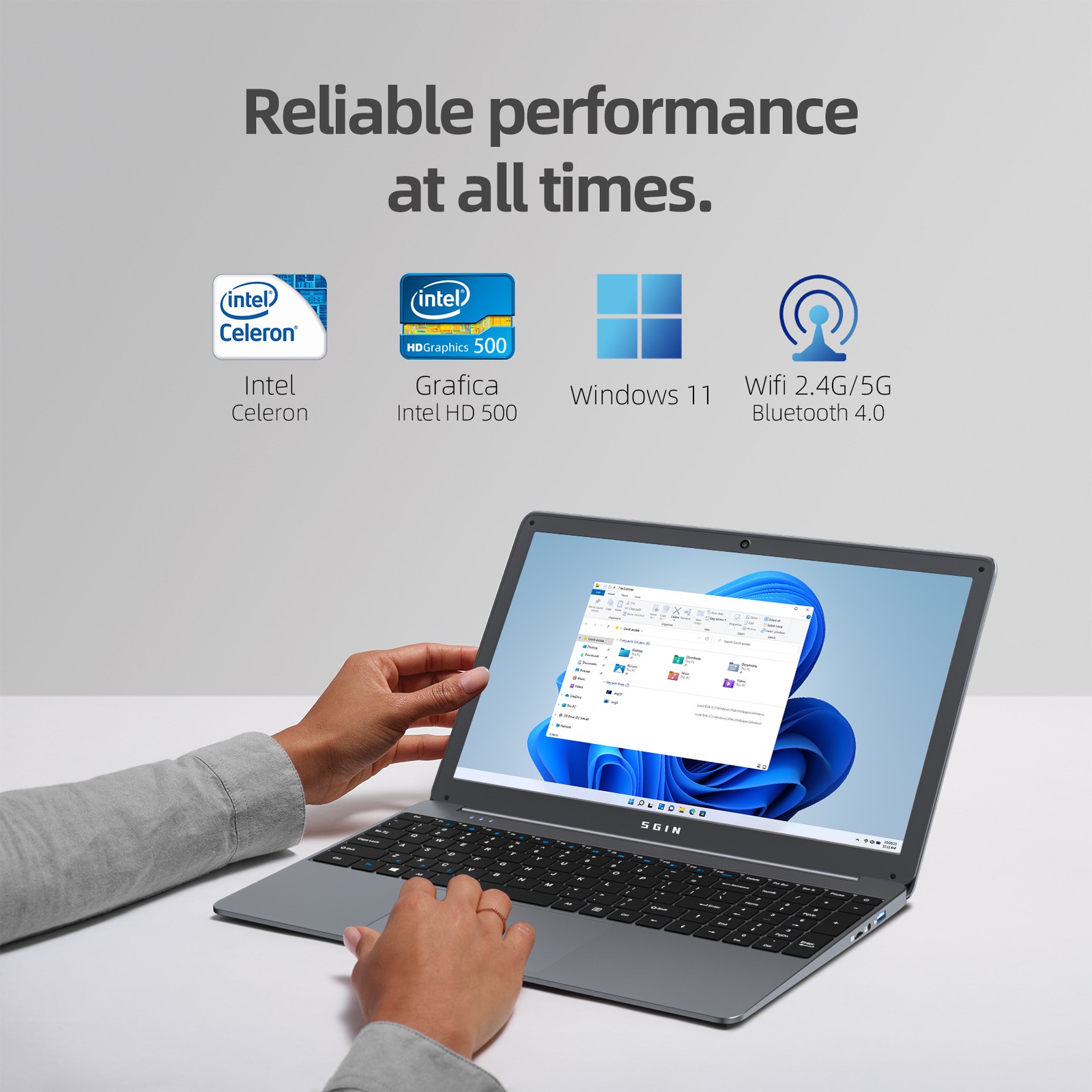 SGIN 15.6 inch Laptop 8GB 12GB RAM+256GB 512GB SSD Intel Celeron WIFI Windows 11