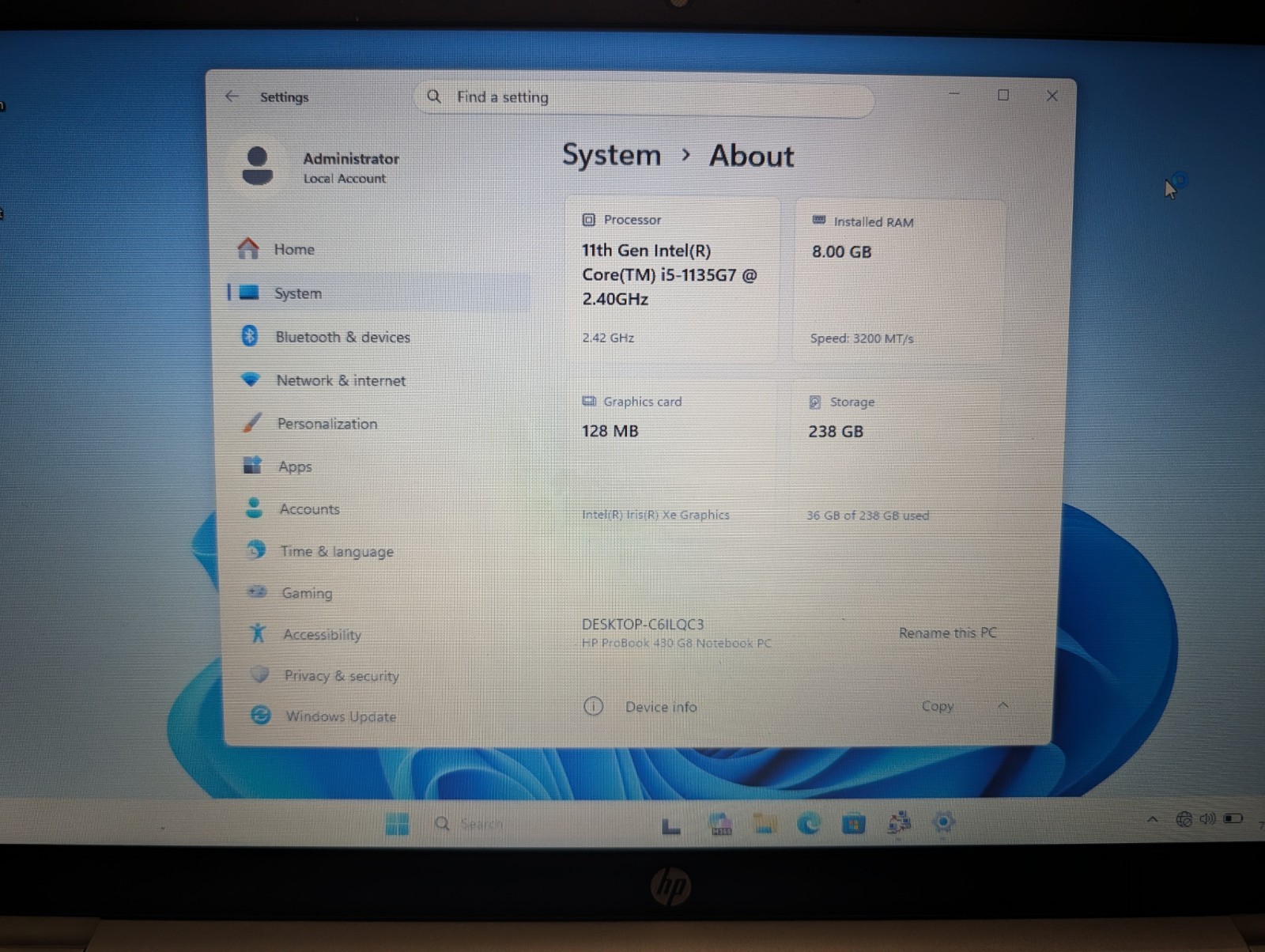 HP PROBOOK 430 G8 i5-1135G7 8GB RAM 256GB SSD WIN 11