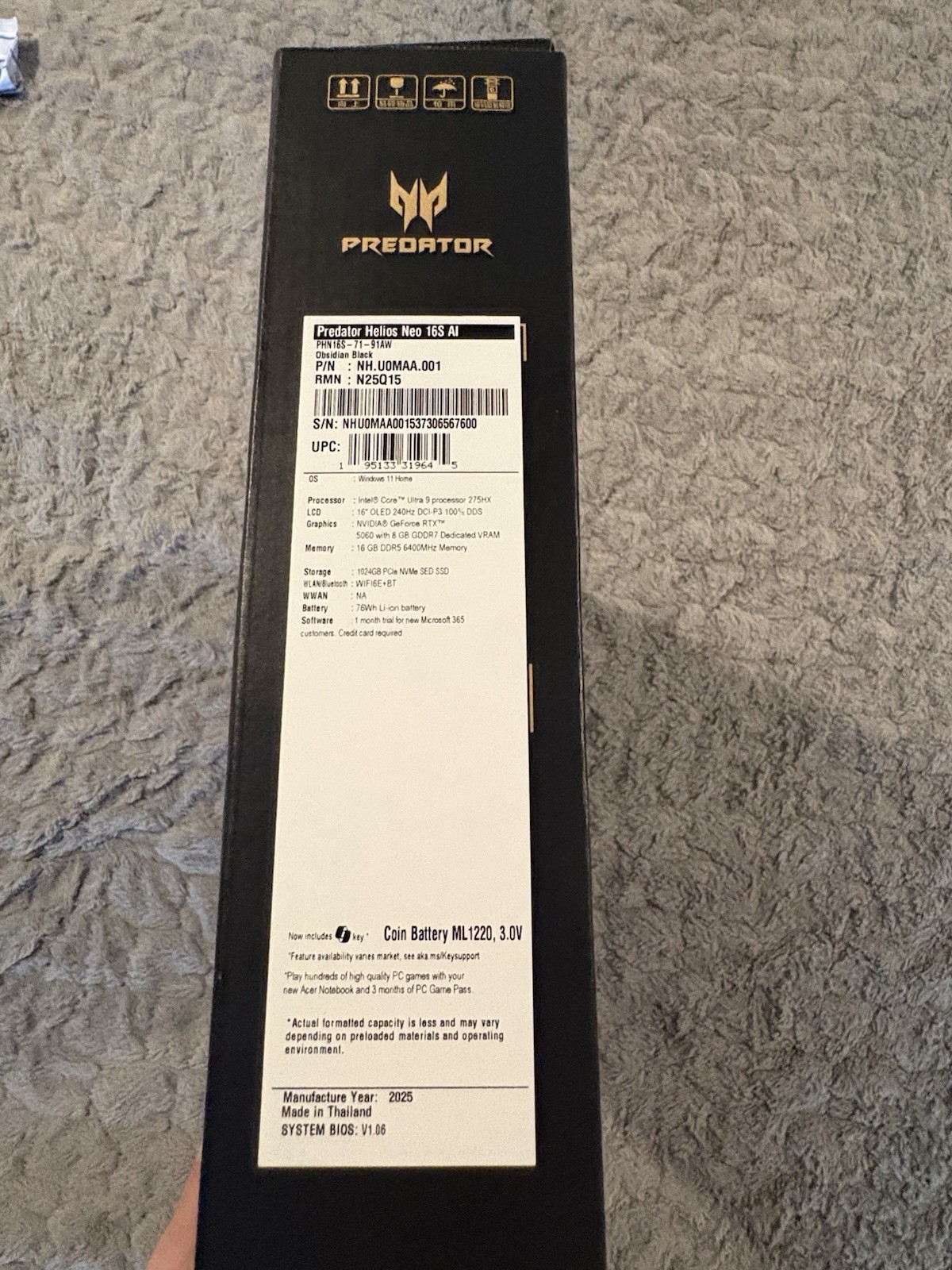 Acer Predator Helios Neo 16S AI 16″ OLED Core Ultra 9 RTX 5070 16GB 1TB