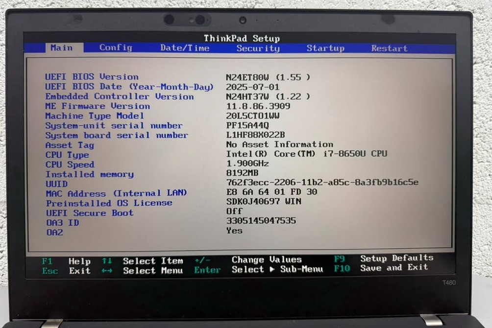 Lenovo ThinkPad T480 NoSsd noRam As-Is Untested
