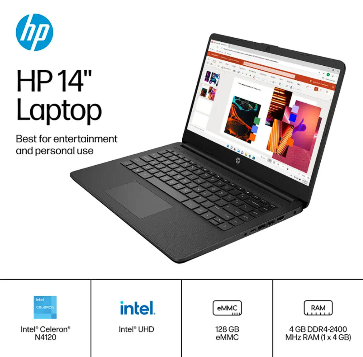 HP 14-dq0761dx 14″HD LED Intel Celeron N4120 4GB SODIMM DDR4 SDRAM 128GB EMMC