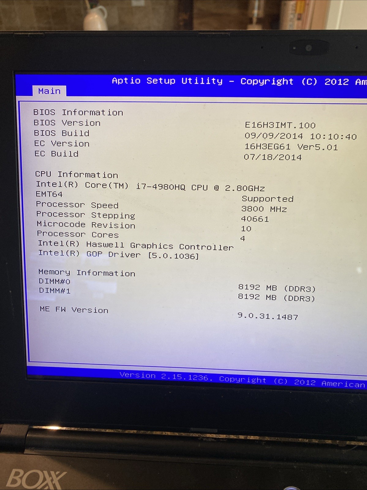 BOXX MSI MS-16f3 Gaming laptop Core I7-4890hq CPU @ 2.8 GHz 16 Screen 16GB