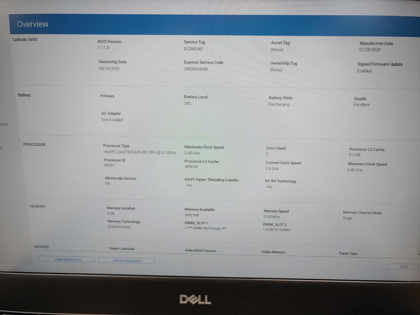 Dell Latitude 3400 14-inch Touch Intel i3-8145U✔ *NO RAM/ NO SSD/ NO AC* *READ*