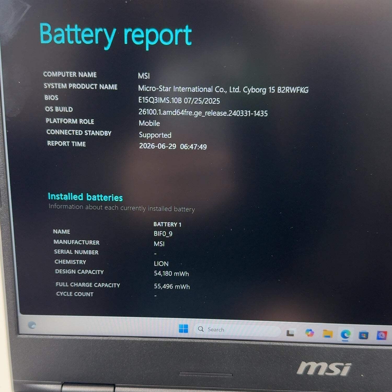 MSI Cyborg 15 B2RWFKG 15.6″ Core 7 240H 2.5GHz 32GB RAM 1TB SSD GeForce RTX 5060