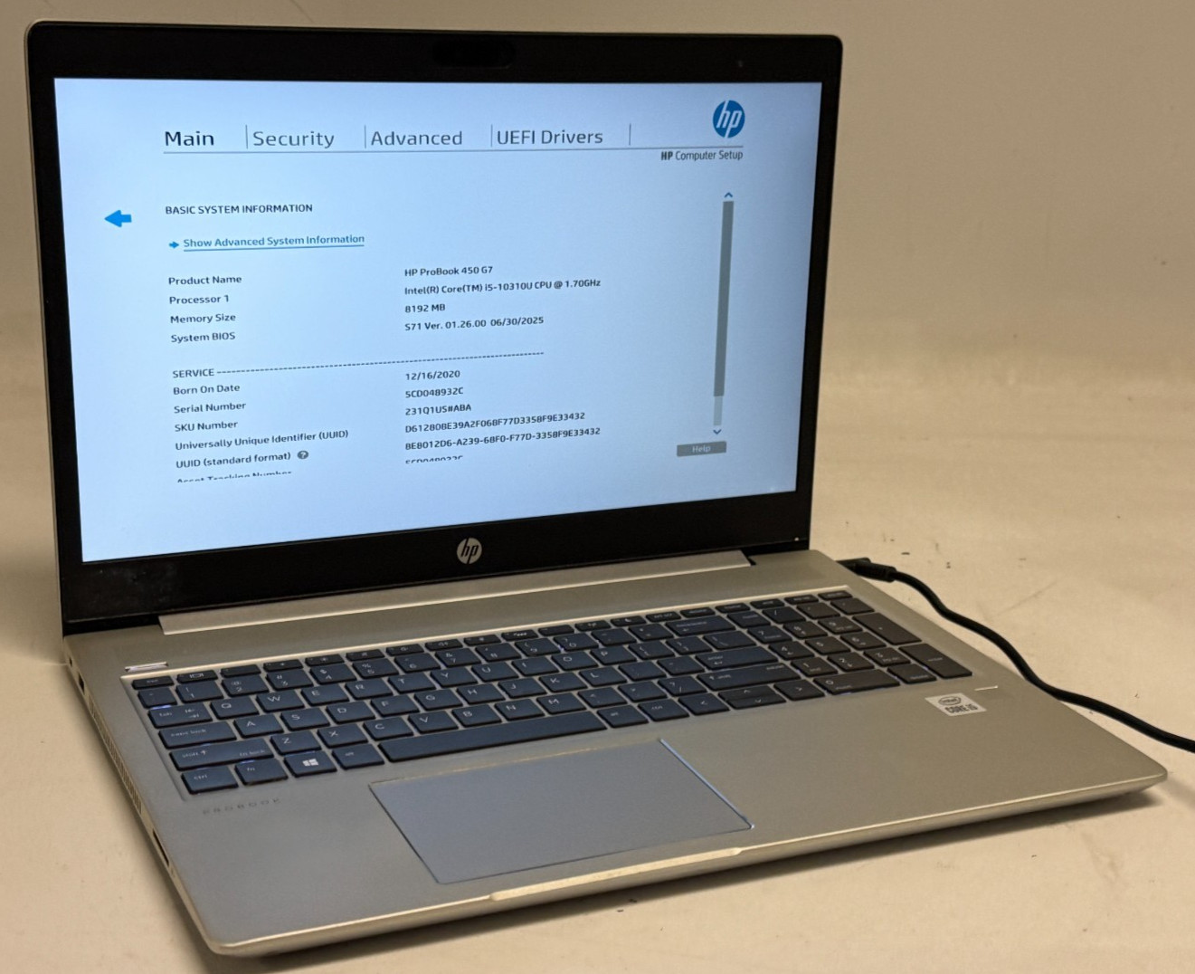 HP ProBook 450 G7 15.6″ (i5-10310u 1.70GHz – 8GB RAM – 256GB SSD – Win11Home)