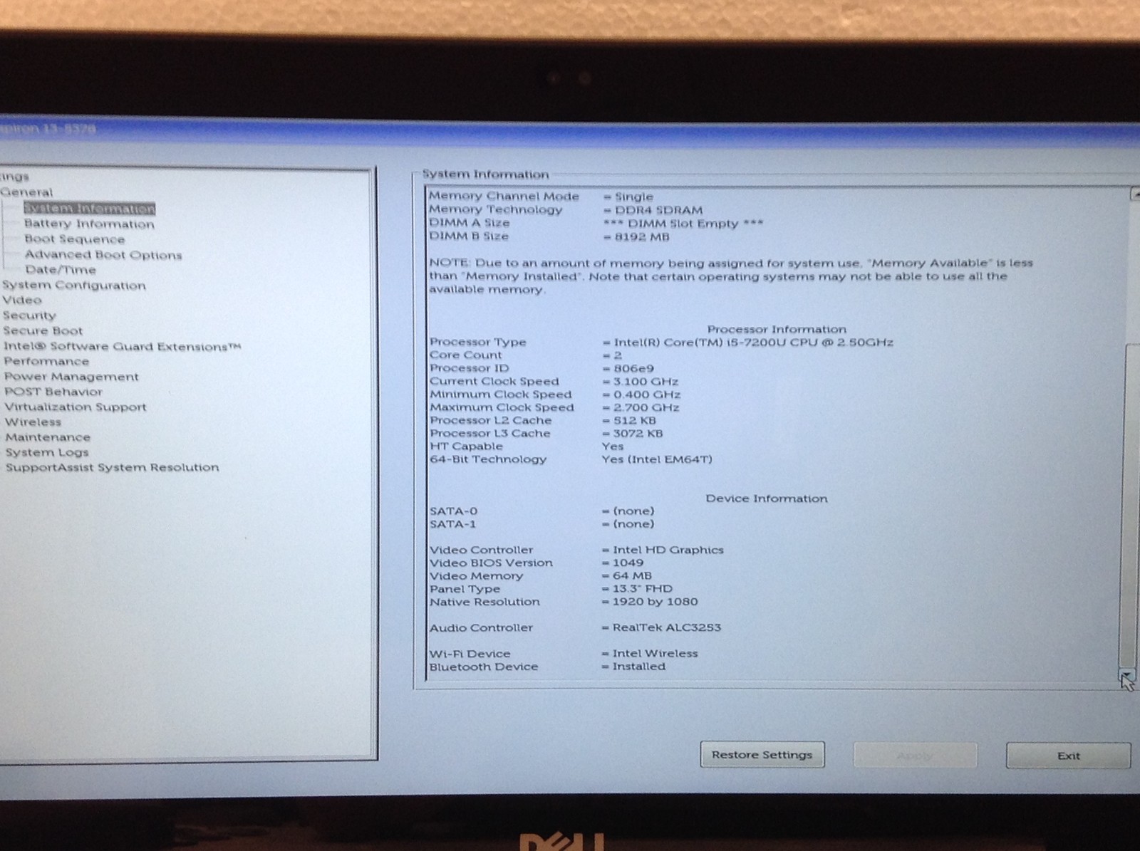Dell Inspiron 13-5378 Laptop i5-7200U 2.50GHz 13.3″ FHD Touch, No HD & Ram