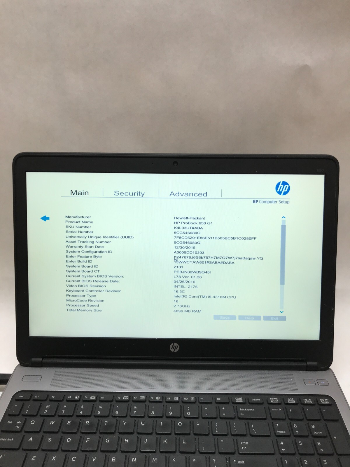 HP ProBook 650 G1 15″ Laptop Intel Core i5-4310M NO RAM NO HDD/OS NO Battery -DW