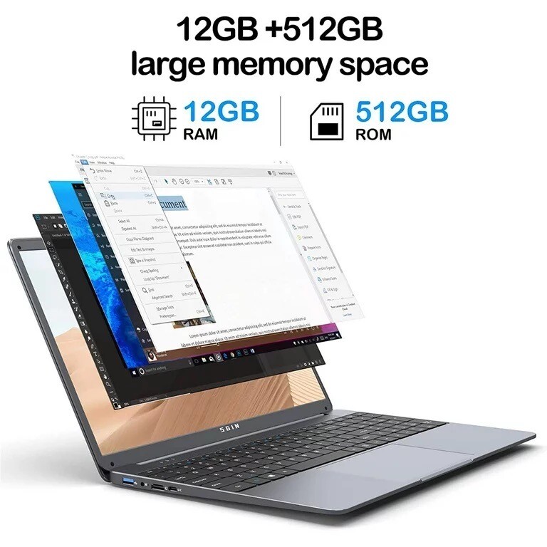 SGIN 15.6inch Laptop 12GB DDR4 512GB SSD Windows 11 Laptop Computer with Intel C